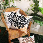 DFXSZ Black Brown Outdoor Pillow Covers 18x18 Inch Set of 2 White Gray Flower Throw Pillows Farmhouse Outdoor Modern Floral Polyester Square Cushion Case Decor for Patio Funiture Garden 002B18