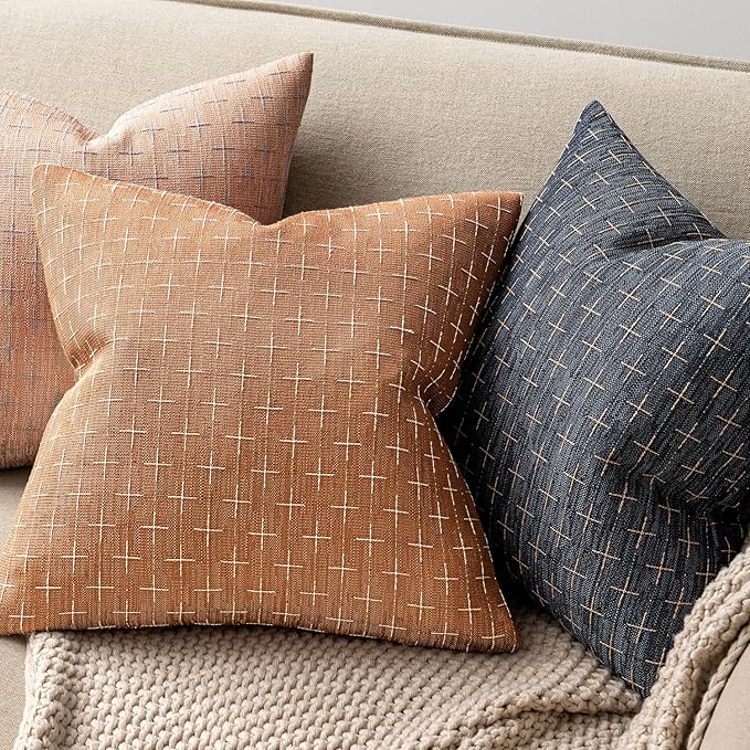 MIULEE Pack of 2 Decorative Burlap Linen Throw Pillow Covers Farmhouse Pillowcases Modern Rustic Woven Textured Cushion Cover for Sofa Couch Bed 20x20 Inch Brick