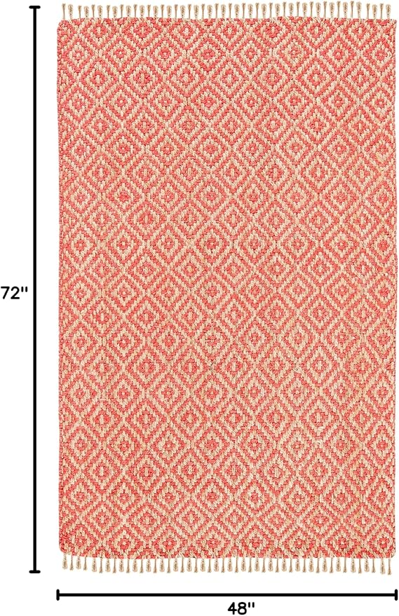 SAFAVIEH Natural Fiber Collection Accent Rug - 4' x 6', Fuchsia & Natural, Handmade Boho Diamond Tassel Jute, Ideal for High Traffic Areas in Entryway, Living Room, Bedroom (NF266G)