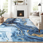 GarveeHome Large 8x10 Washable Rugs for Living Room Abstract Rug Swirl Marble Patterned Carpet, Low-Pile Non Slip Easy Cleaning Rug Neutral Modern Carpet for Bedroom Dining Room Farmhouse Office, Blue