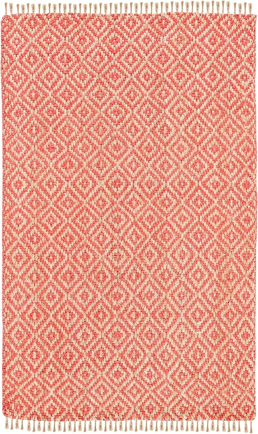 SAFAVIEH Natural Fiber Collection Accent Rug - 4' x 6', Fuchsia & Natural, Handmade Boho Diamond Tassel Jute, Ideal for High Traffic Areas in Entryway, Living Room, Bedroom (NF266G)
