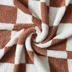 WRENSONGE Checkered Throw Blanket, Autumn Leaf Orange Soft Cozy Fluffy Warm Hand Made Throw Blankets for Couch, Sofa, Chair, Bed, Camping, Picnic, Travel Lightweight Bed Blanket - 50"*60"