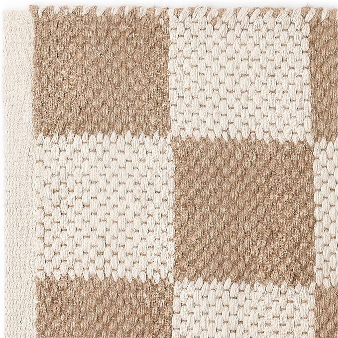 · REDEARTH · Jute Cotton Area Rug, Sustainable Handwoven, Non-Shedding, Soft & Durable – Reversible, Neutral Tones for Home Décor in Living Room, Dining, Bedroom (Gridstone Natural, 2'x3'), Set of 2