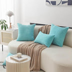 Home Brilliant Teal Throw Pillow Covers Pack of 2 Supersoft Striped Textured Velvet Corduroy Decorative Throw Pillow Cases Throw Pillows for Bed, 50x50 cm, 20 x 20 Inch, Teal