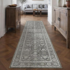 Black Runner Rug 2'6"x8' Vintage Area Carpet Hallway Long Indoor Kitchen Washable Living Room Low Pile Traditional Distressed Retro Accent Rug Non Slip Laundry Bathroom Office Dining Room