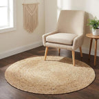 · REDEARTH · Round Area Rug - 4 Feet Braided Natural Jute with Non-Skid Backing - Handwoven Boho Rug for Bedroom, Kitchen, Living Room - Farmhouse Aesthetic Home Decor - Durable Handmade Rug