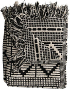 Bloomingville Soft Reclaimed Cotton Blend Throw with Diamond Pattern and Fringe, Black and Beige