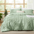 Bedsure Tufted Boho Comforter Set California King - Sage Green Boho Bed Set, GentleSoft™ 3 Pieces Farmhouse Shabby Chic Embroidery Bedding, Gifts for Woman, Soft Jacquard Comforter for All Seasons