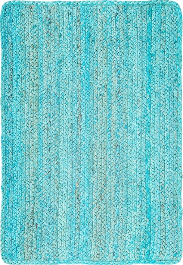 Unique Loom Braided Jute Collection Area Rug - Dhaka (2' x 3' 1" Rectangle, Turquoise)
