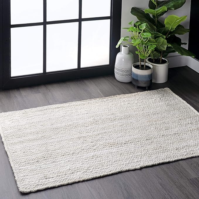 nuLOOM 2x4 Rigo Jute Hand Woven Area Rug, Off White, Solid Farmhouse Design, Natural Fiber, For Bedroom, Living Room, Dining Room, Hallway, Office, Kitchen, Entryway