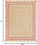 Wave Scalloped Natural Jute Rug Boho Jute Rug Entryway Runner Rug Farmhouse Scallop Rug, Dark Pink (9'x12')