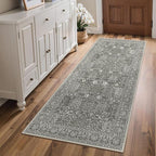 Bavni 2'6''x6 Rug Runners for Hallways, Washable Runner Rug Non Slip, Vintage Floral Print Style Rugs for Bedroom-Lightweight Low Pile Carpet for Hallways Bathroom, Gery