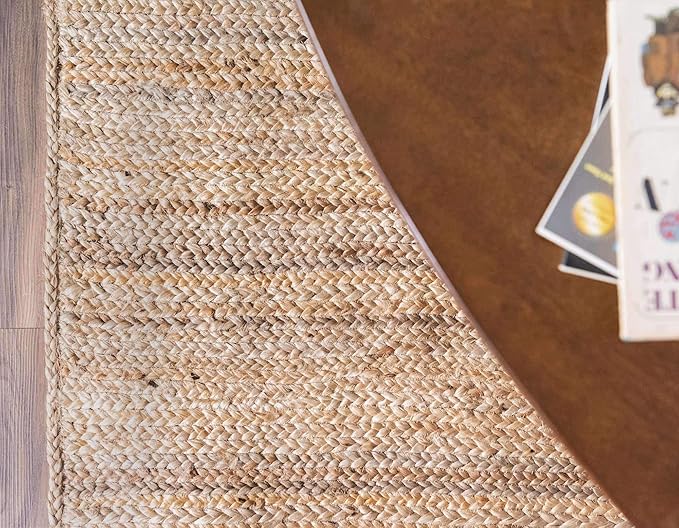 Hand Woven Jute Area Rug 9x12 Feet Rectangle - Handcrafted Braided Design, Indoor & Outdoor Reversible Natural Fiber Rug - Rustic Farmhouse Carpet for Living Room, Hallway, Bedroom (Natural, 9'x12')