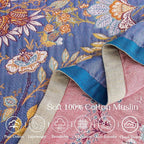 Boho Blanket, 100% Cotton Farmhouse Decorative Throw Blanket, 50"x60" Reversible Bohemian Throw Blanket, Purple All Season Muslin Breathable Woven Blankets Quilt