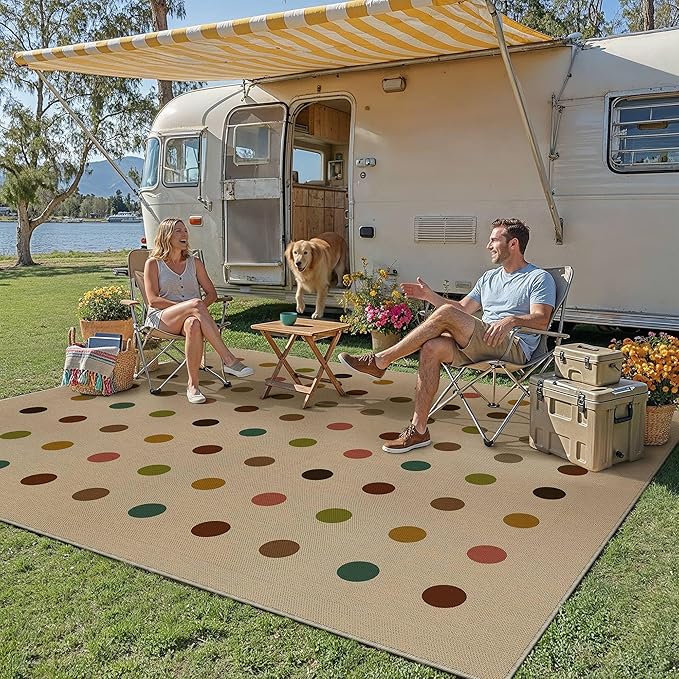 HUGEAR 8x10 Jute Outdoor Indoor Rug Washable Geometric Linen Textured Weave High Traffic Stain Resistant Non Slip Durable Carpet for Livingroom Patio Deck Balcony Courtyard (Rainbow, 8' x 10')