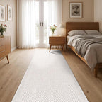 CAMILSON Indoor and Outdoor Runner Rug Off-White Herringbone Seagrass Boho Design Easy-Cleaning Non Shedding Fiber Living Room Bedroom Garden Patio and Kitchen Washable Outside Carpet Alfombras (2x7)
