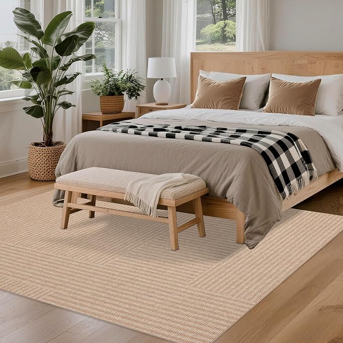 Easy Jute Rug 5x7: Indoor Outdoor Natural Boho Area Rugs for Living Room Patio Washable - Farmhouse Neutral Contemporary Carpet Mat for Entryway Bedroom Kitchen Backyard Sunroom Non Slip