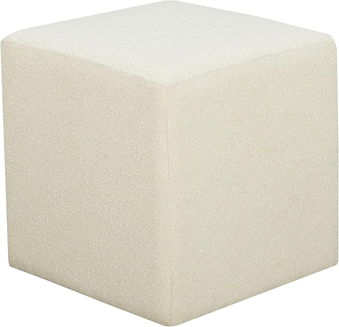 Warren 18" Cube Ottoman, Urban Transitional, Fully Assembled, Soft Boucle Fabric, Snow