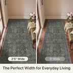 Bavni 2'6''x6 Rug Runners for Hallways, Washable Runner Rug Non Slip, Vintage Floral Print Style Rugs for Bedroom-Lightweight Low Pile Carpet for Hallways Bathroom, Dark Green