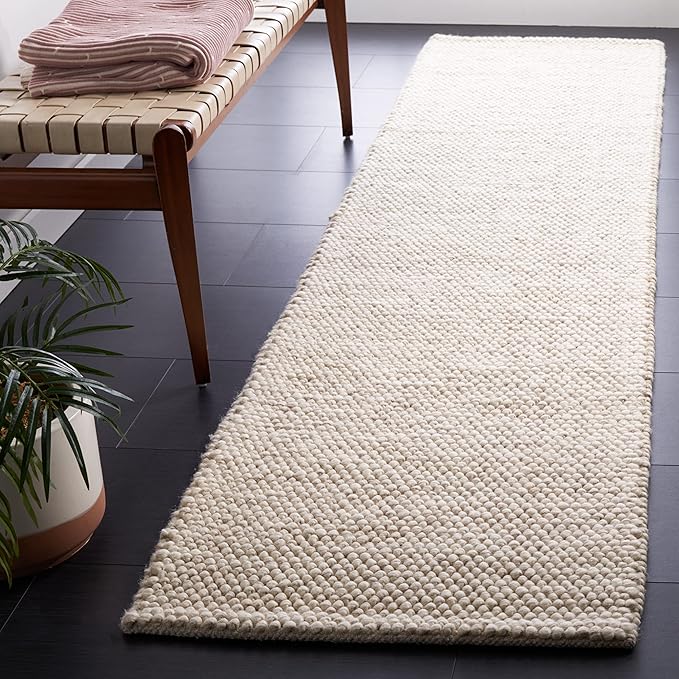 SAFAVIEH Natura Collection Runner Rug - 2'3" x 17', Beige & Ivory, Handmade Wool Blend, Textured Design, Ideal for Hallway, Bedroom, Foyer (NAT425B)