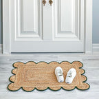 Scalloped Natural Jute Area Rug, Green Trim, 2'x3'