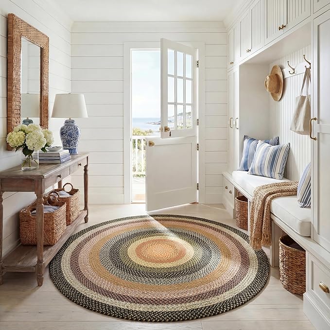 SAFAVIEH Washable Rug Outdoor Braided Collection - 6' Round, Multi, Handmade & Reversible, Non-Shedding & Easy to Clean, Ideal for Patio, Backyard, Mudroom (BRD308A)