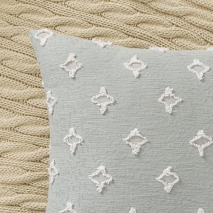 ANRODUO Pack of 2 Grey Boho Decorative Throw Pillow Covers with Tufted Rhombic Jacquard for Room Decor Boho Pillow Covers Decorations 18x18 Cute and Soft Pillowcase for Couch Sofa Bed and Living Room