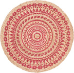 SAFAVIEH Natural Fiber Collection Area Rug - 4' Round, Fuchsia & Natural, Handmade Boho Mandala Braided Jute, Ideal for High Traffic Areas in Living Room, Bedroom (NF802C)