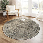 Brown Round Area Rug 3ft Entryway 3x3 Circle Vintage Indoor Kitchen Washable Door Mat Living Room Carpet Non Slip Traditional Distressed Retro Accent Throw Rug Office Dining Room Bathroom