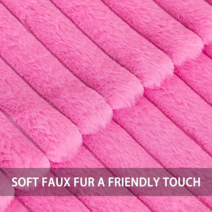 Pack of 2 Faux Fur Fall Throw Pillow Covers 16x16 Inch, Soft Plush Striped Neutral Couch Pillow Cover, with Velvet Back Modern Home Decor for Sofa Living Room Couch Bed Hot Pink