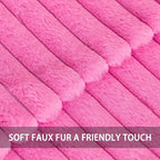 Pack of 2 Faux Fur Christmas Throw Pillow Covers 20x20 Inch, Soft Plush Striped Neutral Couch Pillow Cover, with Velvet Back Modern Home Decor for Sofa Living Room Couch Bed Hot Pink