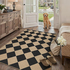 4x6 Checkered Easy Jute Area Rug for Living Room Checkerboard Washable Indoor Outdoor Carpet Farmhouse Patio Office Mat Geometric Non Slip Black Carpet for Dorm Backyard Dining Room