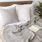 DII Modern Zig Zag Throw Blanket Woven Cotton, Hand-Knotted 2.5" Fringe, 50x60, Nautical Blue