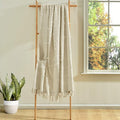 Lush Decor Boho Tufted Cotton Woven Tassel Fringe Throw Blanket Single 50" W x 60" L Neutral - Beige Throw Blankets for Bed - Couch Boho Blankets