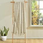 Lush Decor Boho Tufted Cotton Woven Tassel Fringe Throw Blanket Single 50" W x 60" L Neutral - Beige Throw Blankets for Bed - Couch Boho Blankets