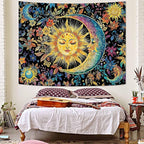 Accnicc Sun and Moon Tapestry for Bedroom Boho Hippie Floral Wall Tapestry Aesthetic Vintage Stained Glass Flower Plant Celestial Large Tapestries Wall Hanging for Living Room Dorm 80 x 60 Inch