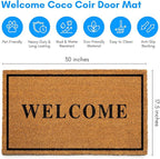PLUS Haven Coco Coir Door Mat with Heavy Duty Backing, Welcome Doormat, 17.5”x30” Size, Easy to Clean Entry Mat, Beautiful Color and Sizing for Outdoor and Indoor uses, Home Décor
