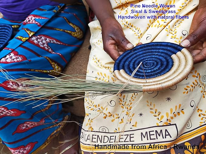African Basket Rwanda - 8 Inches Diameter - Sisal, Sweetgrass Basket - Handmade From Africa, SRB107