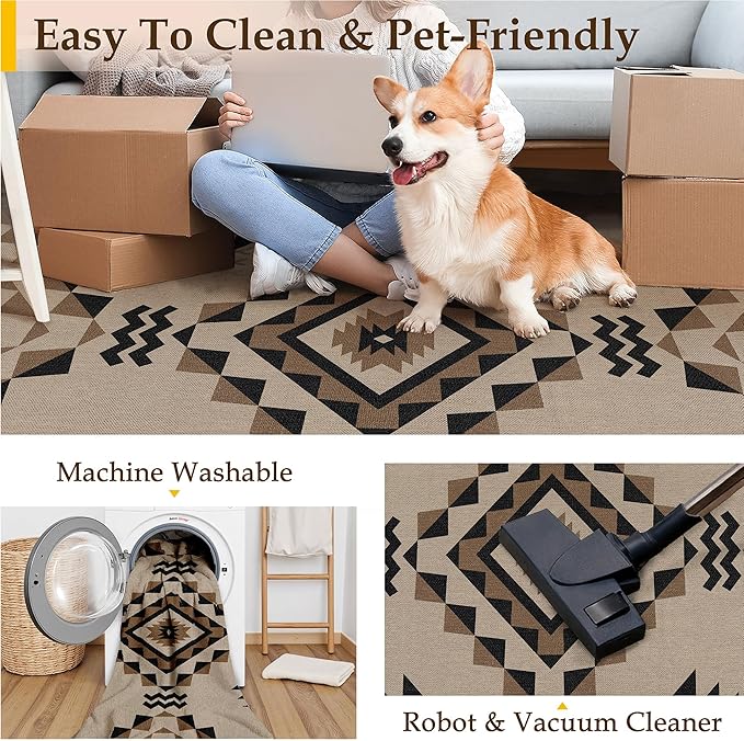 2.6x8 Easy Jute Runner Rug Washable Brown Boho Hallway Outdoor Rug for Patio Lightweight Non Slip No Sheding Carpet Entryway Bathroom Backyard Porch Kitchen