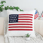 Jonhier 4th of July Throw Pillow Cover, Independence Day Patriotic Throw Pillow Case Tufted American Flag Pattern, Textured Cushion Cases Memorial Day Flag Day Decor for Sofa Bed (White, 18” x 18”)