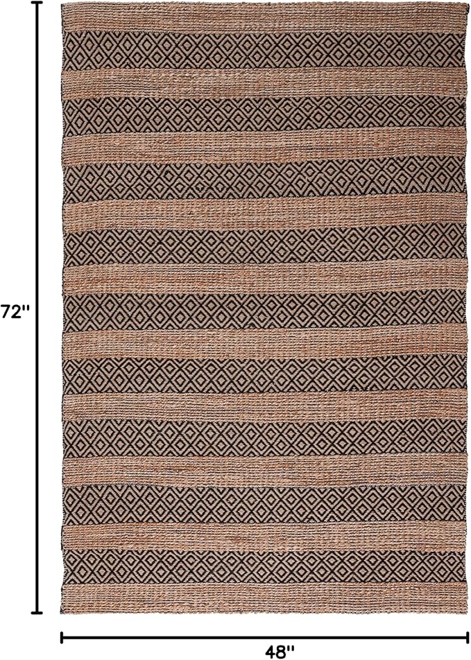 SAFAVIEH Natural Fiber Collection Accent Rug - 4' x 6', Black & Natural, Handmade Boho Farmhouse Rustic Jute & Cotton Jute, Ideal for High Traffic Areas in Entryway, Living Room, Bedroom (NFB653Z)