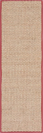 SAFAVIEH Natural Fiber Collection Runner Rug - 2'6" x 6', Natural & Red, Seagrass, Basketweave Pattern with Border (NF114D)