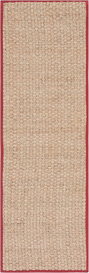 SAFAVIEH Natural Fiber Collection Runner Rug - 2'6" x 8', Natural & Red, Seagrass, Basketweave Pattern with Border (NF114D)