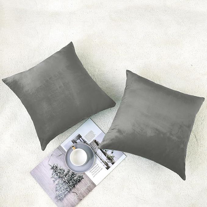 NiNi ALL Decorative Throw Pillow Covers Velvet 26x26 Inch Pack of 2 Grey Cushion Covers Soft for Couch Sofa Bedroom Living Room Outdoor