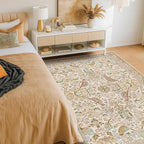 Washable Area Rug 4x6 for Living Room - Boho Western Nature Rugs for Bedroom, Kitchen, Office, Large Entryway, Rustic Botanical Decor, Non-Slip Low Pile Beige Ultra Soft Bird Carpet