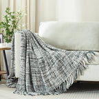 Multi-Color Grey Cable Woven Throw Blanket for Couch,60"X80" Boho Style Textured Blankets for Home Decor,Super Soft Warm Cozy Chunky Blanket with Decorative Tassels for Bed and Sofa