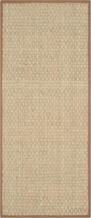 SAFAVIEH Natural Fiber Collection Runner Rug - 2'6" x 16', Natural & Brown, Seagrass, Basketweave Pattern with Border (NF114B)