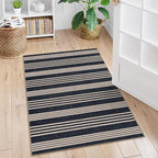 Lahome Elance Striped Easy Jute Washable Rug, 3x5 Outdoor Porch Patio Entryway Rug Indoor Outdoor Carpet for Living Room, Farmhouse Neutral Non Slip Black Carpet for Backyard Bedroom Kitchen