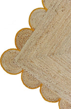 Scalloped Natural Jute Area Rug, Yellow Trim, 2'6"x16'