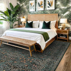 Washable Vintage 5x8 Living Room Rug, Dark Green Floral Area Rug for Bedroom Under Bed, Dining Room Under Small Dining Table, Office - Oriental Low Pile Non Slip & Stain Resistance (5x8 Dark Green)